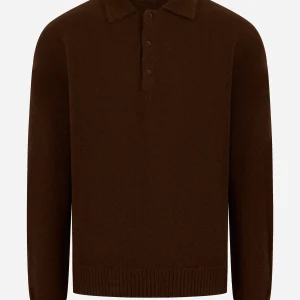 Polo manica lunga in cashmere e seta Marrone