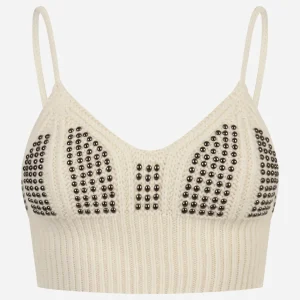 Top in maglia con borchie Bianco