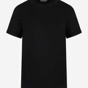 T-shirt girocollo regolare a maniche corte con risvolto e stampa logo centrale Nera